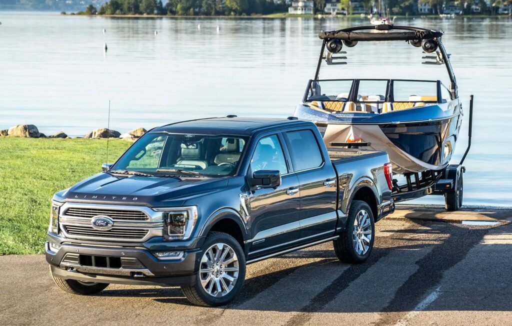 F150 with the max tow package hauling a boat